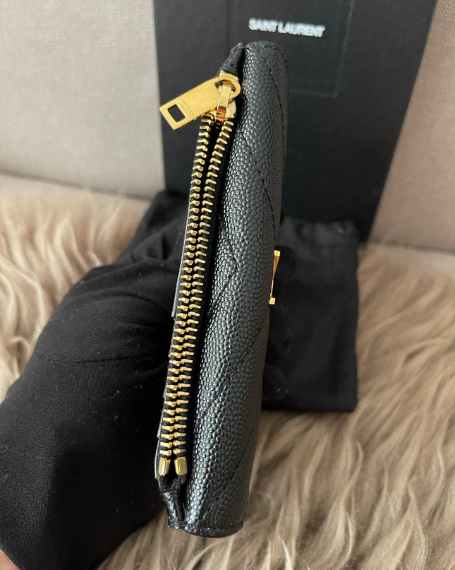 Preloved Authentic SAINT LAURENT Fragments zipped card case with flap