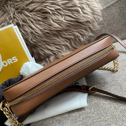 Preloved Authentic Michael Kors Jet Set Large Crossbody – Luggage Saffiano Leather, Gold Chain (Brand New)