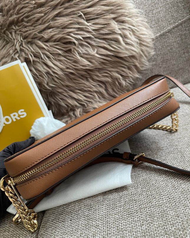 Preloved Authentic Michael Kors Jet Set Large Crossbody – Luggage Saffiano Leather, Gold Chain (Brand New)