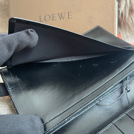 Preloved Authentic Loewe Bifold Wallet Black Grained Leather