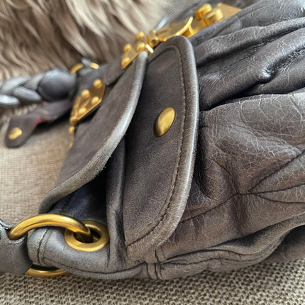 Preloved Authentic Miu Miu Coffer Bag – Slate Blue Distressed Leather