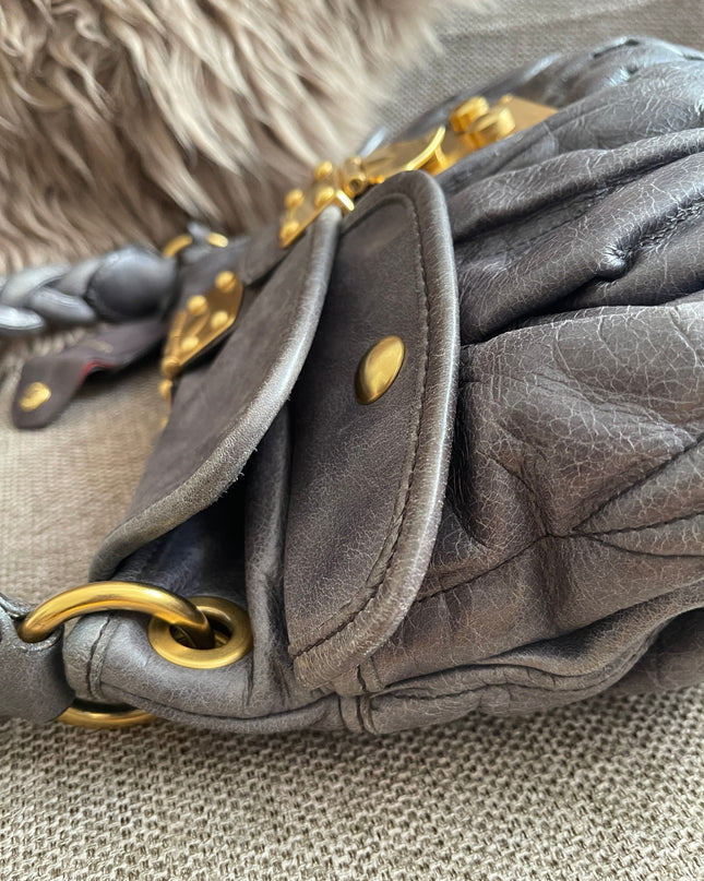 Preloved Authentic Miu Miu Coffer Bag – Slate Blue Distressed Leather
