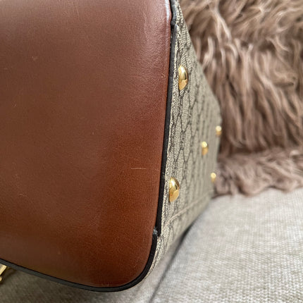 Peloved Authentic Gucci GG Supreme Duffle/Boston Mini – Tan Leather Trim with Strap