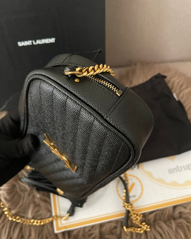 Preloved Authentic Saint Laurent Mini Lou Camera Bag in black quilted leather with gold-tone hardware