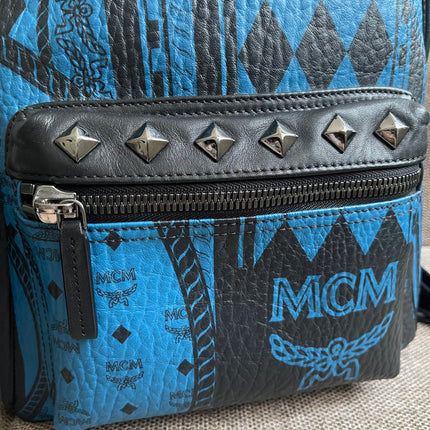 Preloved Authentic MCM Stark Backpack in Blue Black Visetos