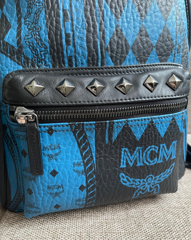 Preloved Authentic MCM Stark Backpack in Blue Black Visetos