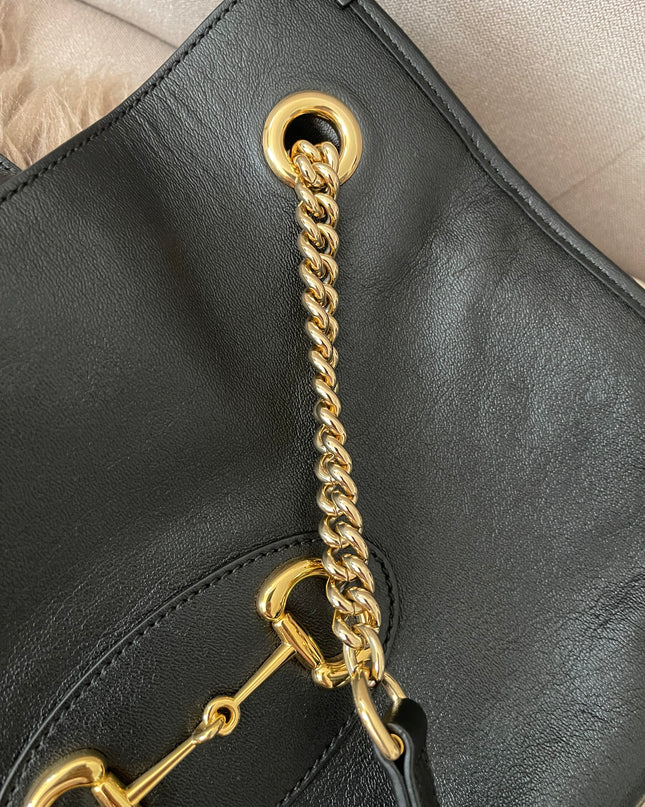 Preloved Authentic Rank A Gucci Horsebit 1955 tote bag in black leather