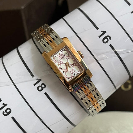 Preloved Authentic Gucci 8600L Ladies Watch — Two-Tone Rose Gold & Silver GG Dial