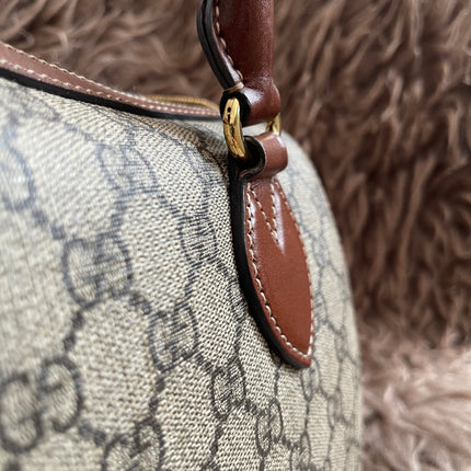 Peloved Authentic Gucci GG Supreme Duffle/Boston Mini – Tan Leather Trim with Strap