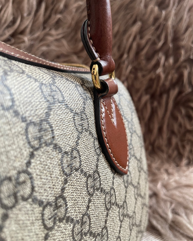 Peloved Authentic Gucci GG Supreme Duffle/Boston Mini – Tan Leather Trim with Strap