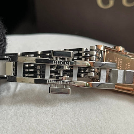Preloved Authentic Gucci 8600L Ladies Watch — Two-Tone Rose Gold & Silver GG Dial