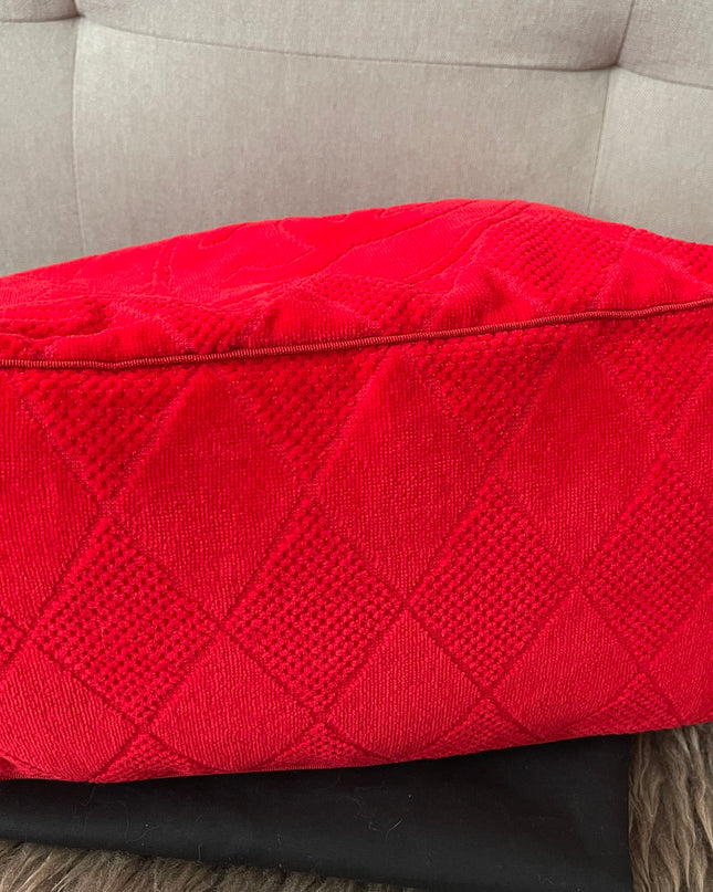 Preloved Authentic Chanel Red Terry Cloth Beach Bag and Towel Set