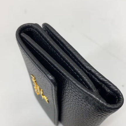 Preloved Authentic PRADA Coin Case/Card Case/PORTAF PICCOLO PATT/Grained Cowhide Leather/Black/1MH350