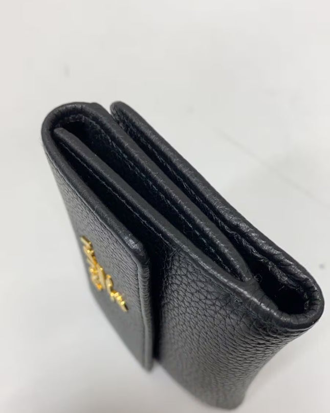 Preloved Authentic PRADA Coin Case/Card Case/PORTAF PICCOLO PATT/Grained Cowhide Leather/Black/1MH350
