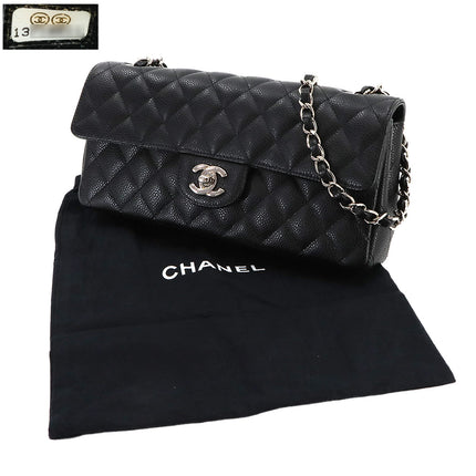 Preloved Authentic Rank A Chanel Matelasse Chain Shoulder Bag in Black Caviar Leather with Silver Hardware