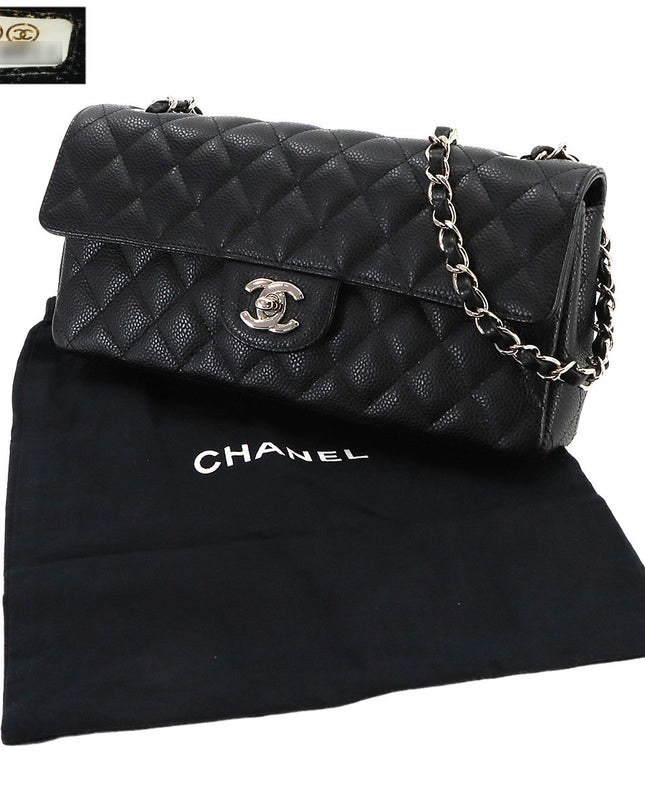 Preloved Authentic Rank A Chanel Matelasse Chain Shoulder Bag in Black Caviar Leather with Silver Hardware