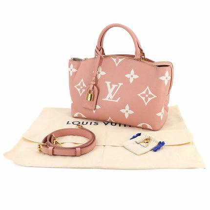 Preloved Authentic Rank A ouis Vuitton Two-Tone Monogram Empreinte Petit Palais PM 2-Way Handbag, Leather, Rose Trianon Creme,RFID