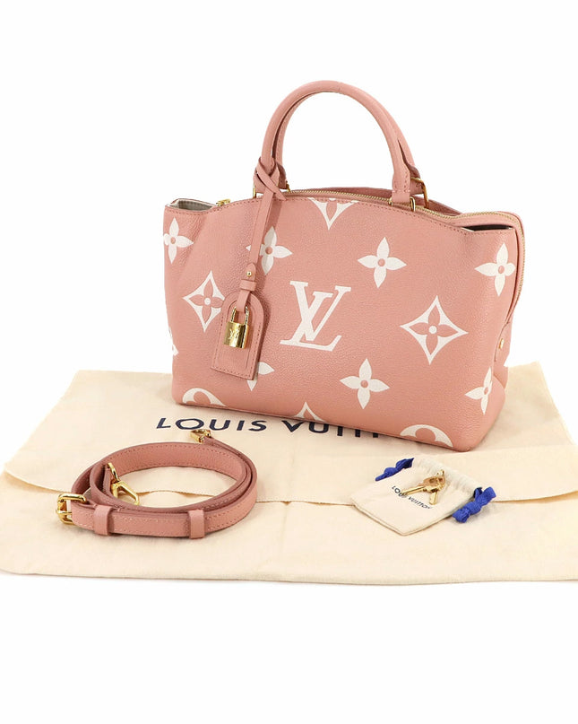 Preloved Authentic Rank A ouis Vuitton Two-Tone Monogram Empreinte Petit Palais PM 2-Way Handbag, Leather, Rose Trianon Creme,RFID
