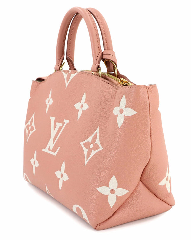 Preloved Authentic Rank A ouis Vuitton Two-Tone Monogram Empreinte Petit Palais PM 2-Way Handbag, Leather, Rose Trianon Creme,RFID
