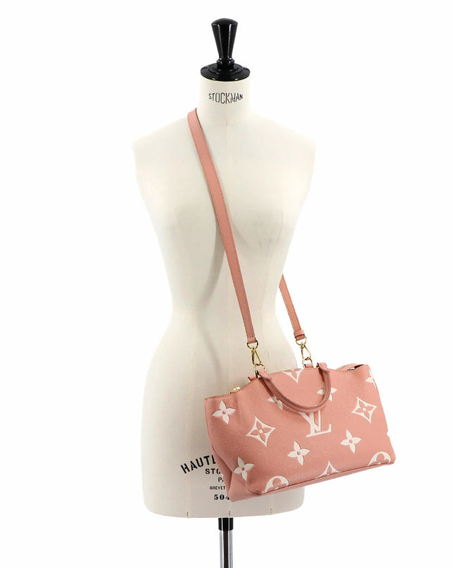 Preloved Authentic Rank A ouis Vuitton Two-Tone Monogram Empreinte Petit Palais PM 2-Way Handbag, Leather, Rose Trianon Creme,RFID