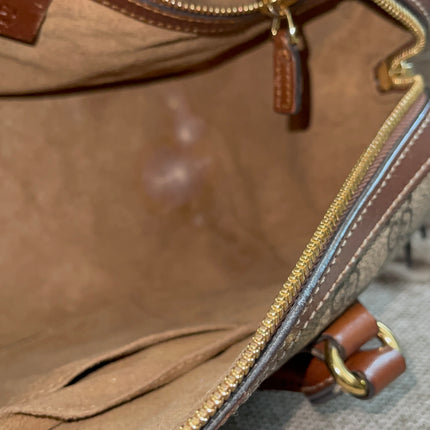 Peloved Authentic Gucci GG Supreme Duffle/Boston Mini – Tan Leather Trim with Strap