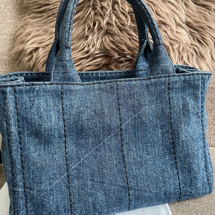 Preloved Authentic Prada Giardiniera Shopper Bag — Blue Denim