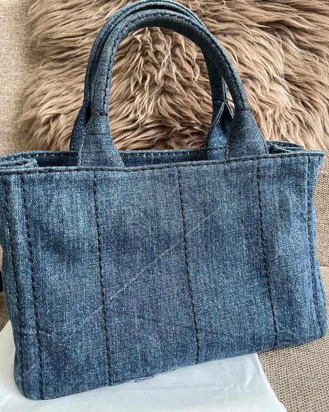 Preloved Authentic Prada Giardiniera Shopper Bag — Blue Denim