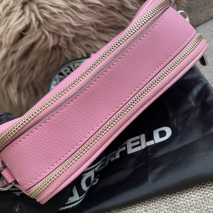 Peloved Authentic Karl Lagerfeld Paris Camera Bag – Pink Pebbled Leather, Logo Strap (Brand New)