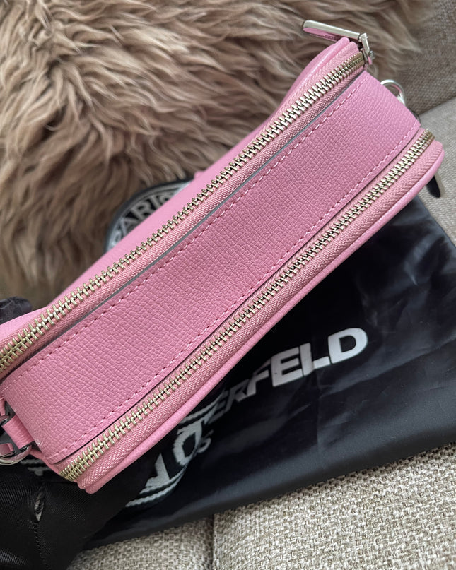 Peloved Authentic Karl Lagerfeld Paris Camera Bag – Pink Pebbled Leather, Logo Strap (Brand New)
