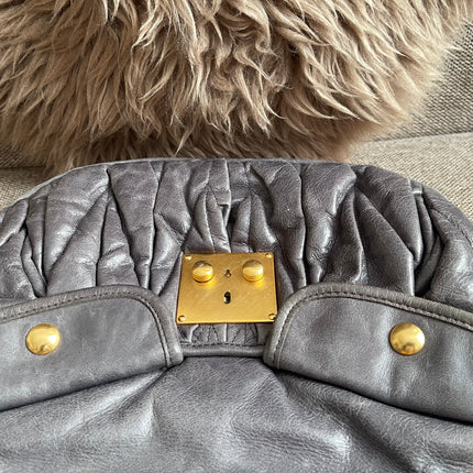 Preloved Authentic Miu Miu Coffer Bag – Slate Blue Distressed Leather