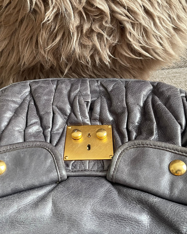 Preloved Authentic Miu Miu Coffer Bag – Slate Blue Distressed Leather