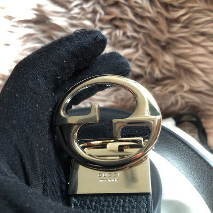 Preloved Gucci Black/Brown Leather Reversible GG Dollar Belt 90CM