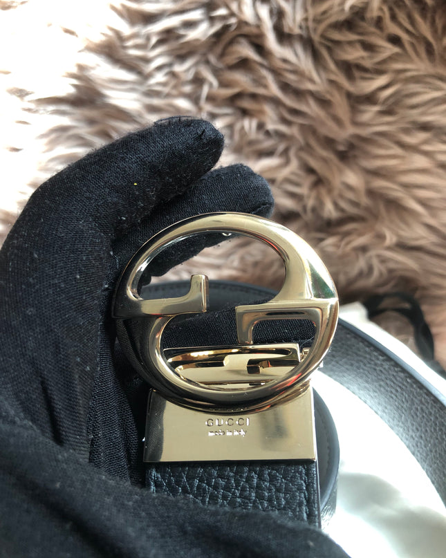 Preloved Gucci Black/Brown Leather Reversible GG Dollar Belt 90CM