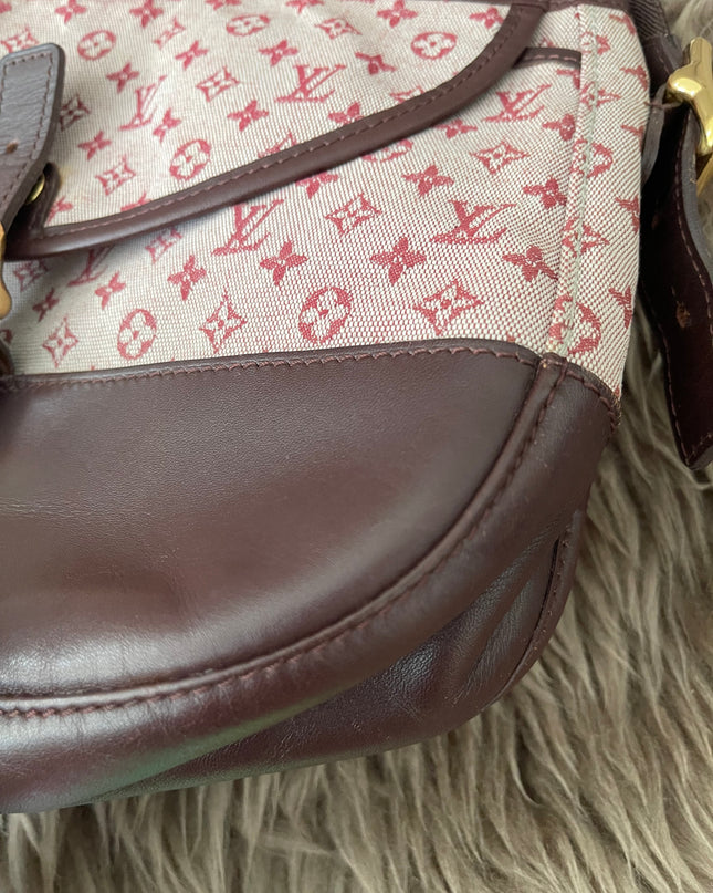 Preloved Authentic Louis Vuitton Monogram Mini Lin Marjorie shoulder bag in burgundy cloth with leather trim