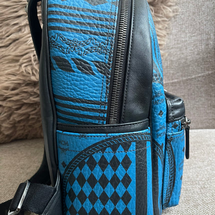 Preloved Authentic MCM Stark Backpack in Blue Black Visetos