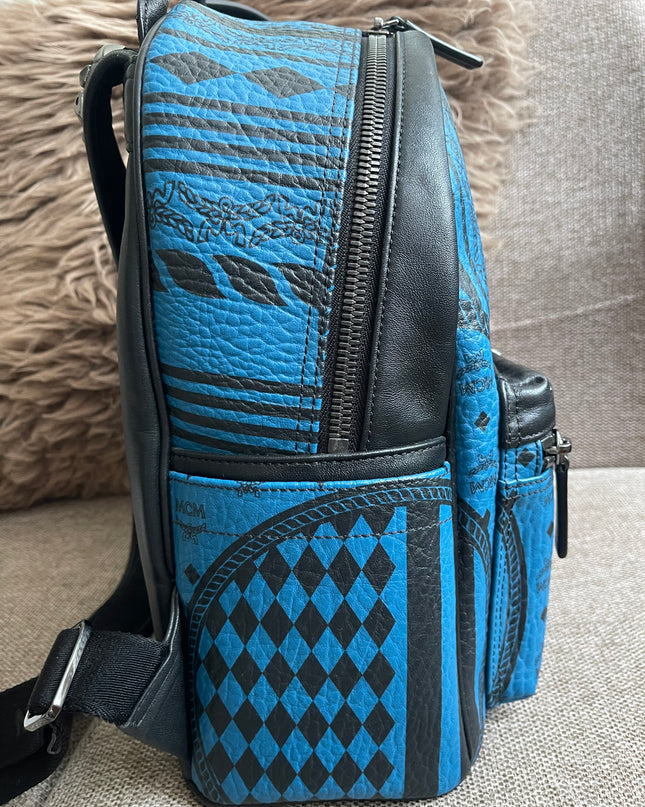 Preloved Authentic MCM Stark Backpack in Blue Black Visetos