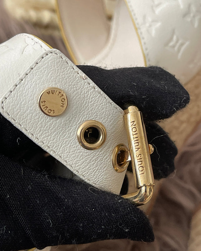 Preloved Authentic Louis Vuitton White Monogram Wedge Sandals in 36.5