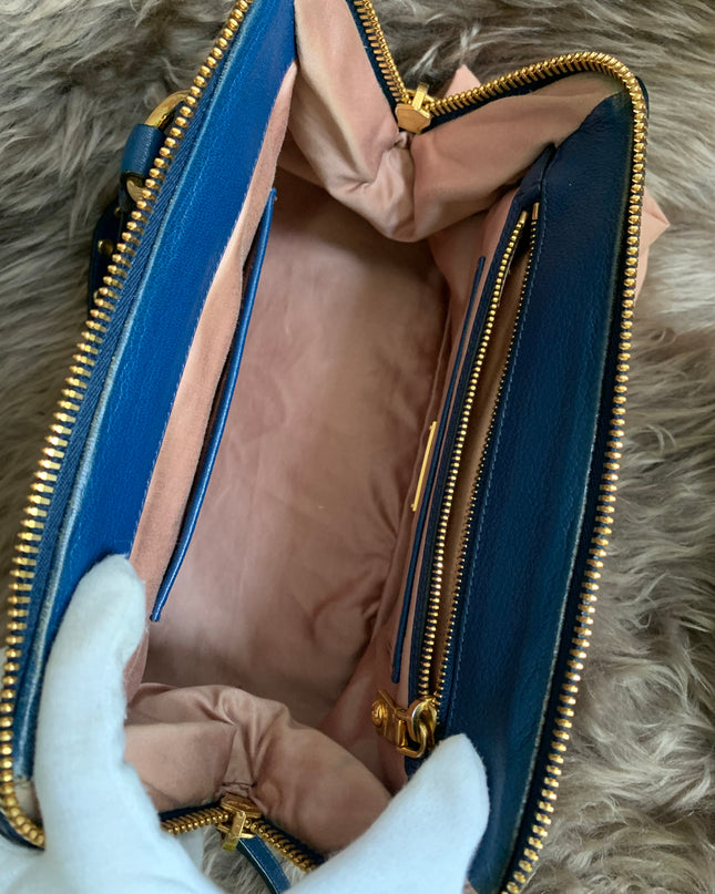 Miu Miu Two Tone Blue Madras Leather Doctor Satchel