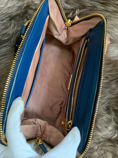 Miu Miu Two Tone Blue Madras Leather Doctor Satchel