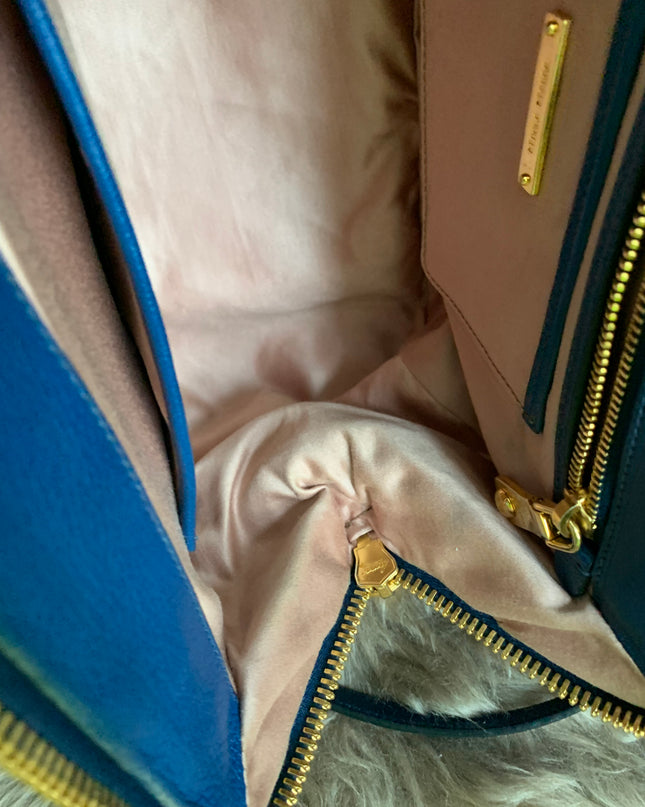 Miu Miu Two Tone Blue Madras Leather Doctor Satchel