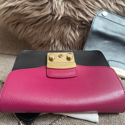 Preloved Authentic Furla Metropolis Mini Crossbody Bag Bicolor Black Fuchsia
