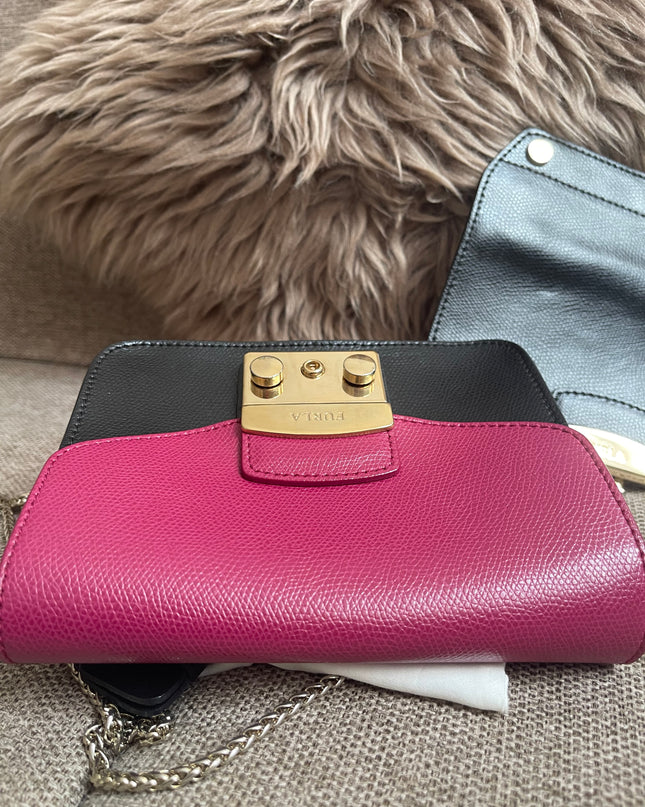 Preloved Authentic Furla Metropolis Mini Crossbody Bag Bicolor Black Fuchsia