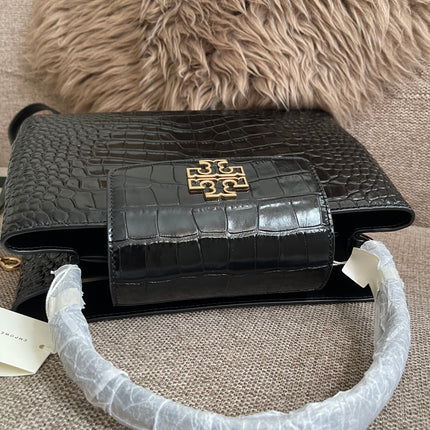 Preloved Authentic Tory Burch Britten Embossed Satchel in Black