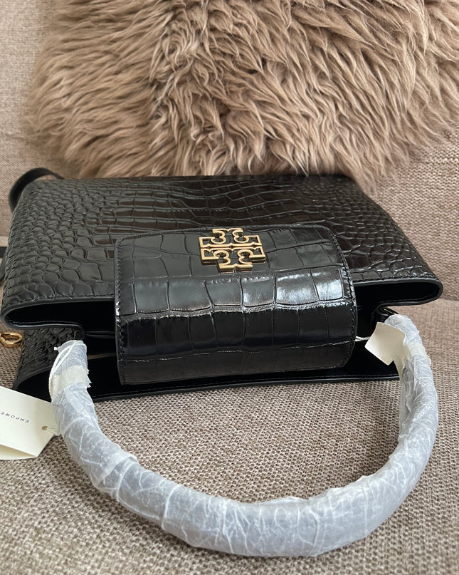 Preloved Authentic Tory Burch Britten Embossed Satchel in Black
