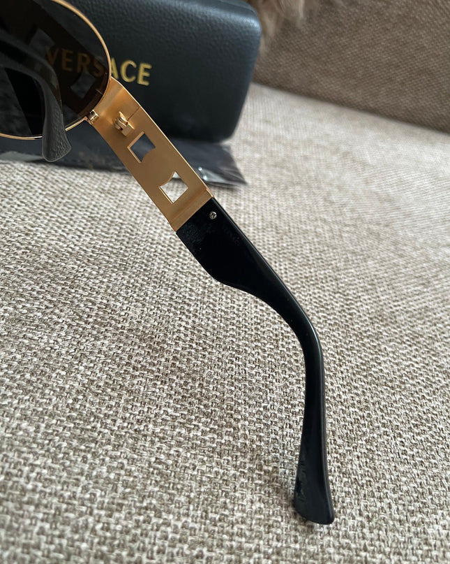 Preloved Authentic Versace Biggie Oval Sunglasses – Black & Gold Medusa, VE2176