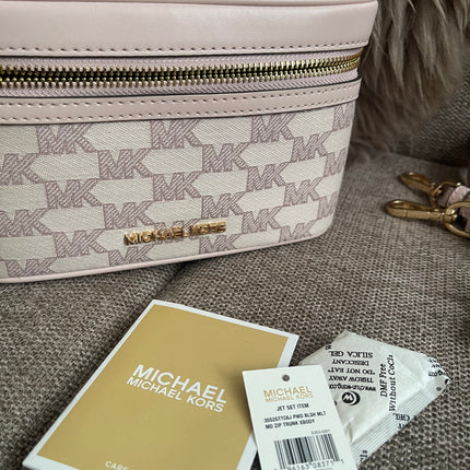 Preloved Authentic Michael Kors Jet Set MD Zip Tote Crossbody in Blush Pink MK Signature