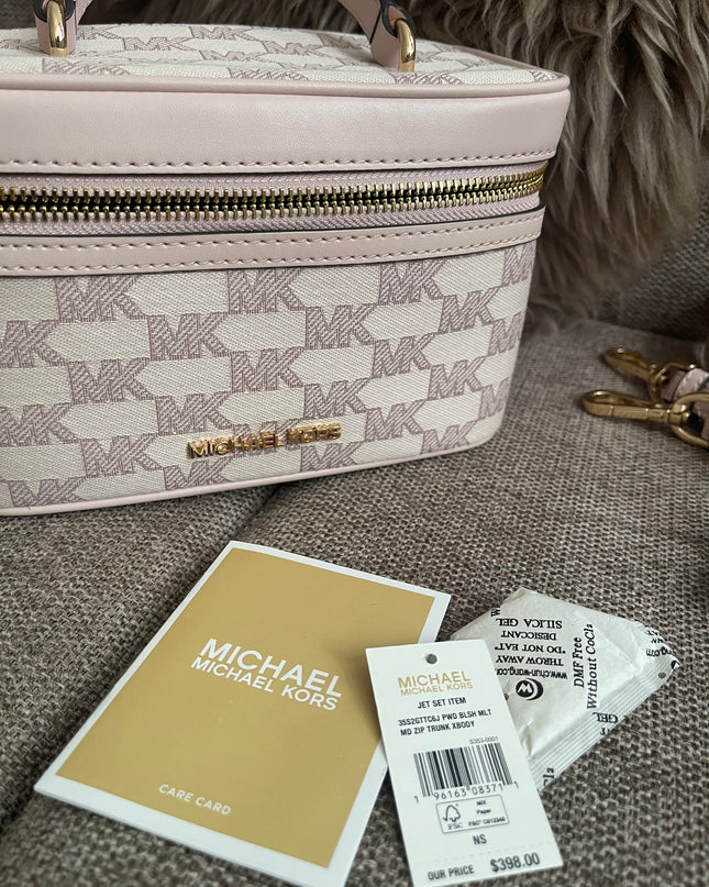 Preloved Authentic Michael Kors Jet Set MD Zip Tote Crossbody in Blush Pink MK Signature