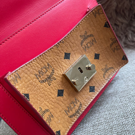 Preloved Authentic MCM Patricia Top Handle Bag – Fiesta Red with Cognac Visetos Panel