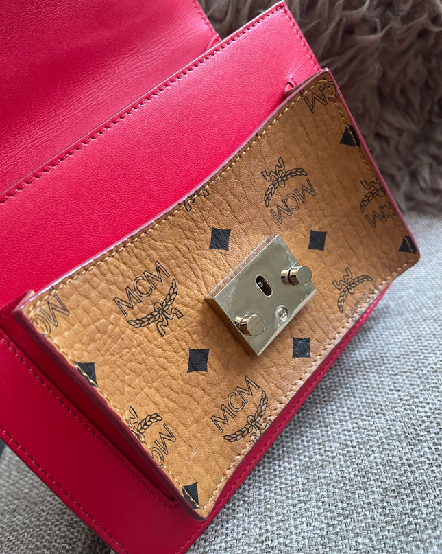Preloved Authentic MCM Patricia Top Handle Bag – Fiesta Red with Cognac Visetos Panel
