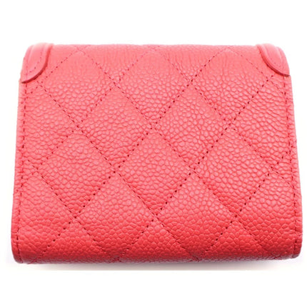 Preloved Authentic CHANEL CC Filigree Tri-fold Wallet Compact Wallet Coin Case Red Caviar Skin